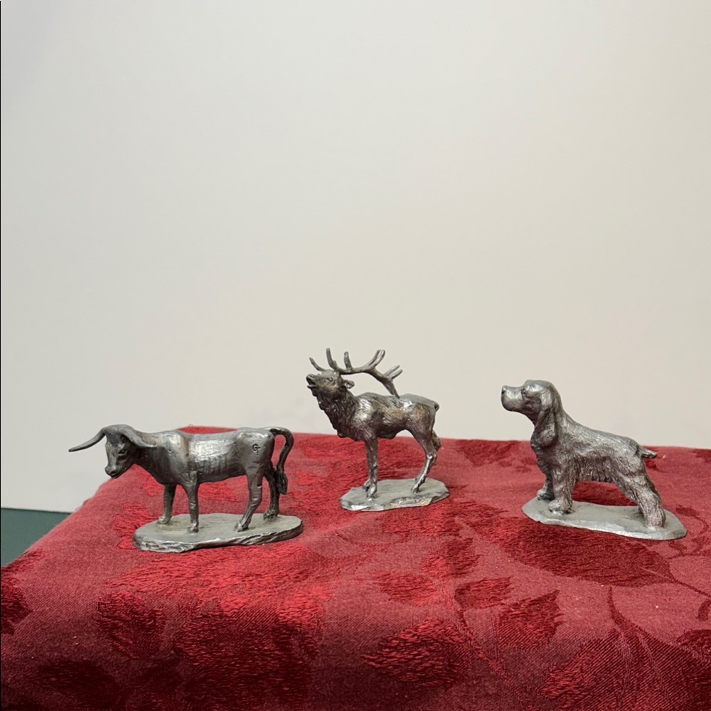 Pewter Animal Figurines‎ Set of 3 Elk, longhorn cow, cocker spaniel dog